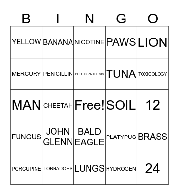 SCIENCE BINGO Card