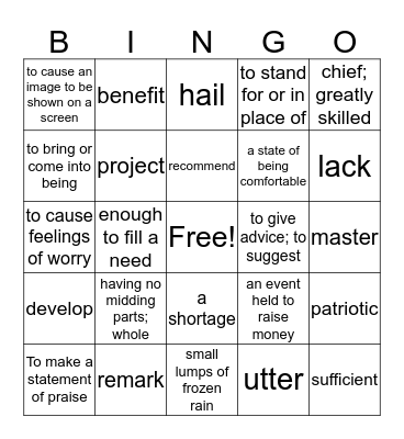 Vocabulary Bingo Card