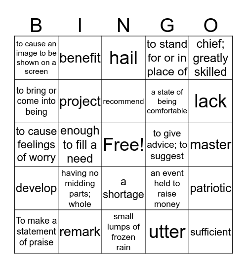 Vocabulary Bingo Card