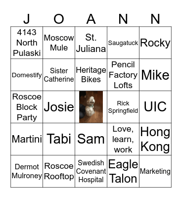 Joann's 50th Birthday Weekend Bingo Card