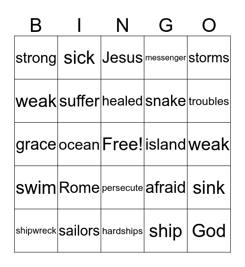 Paul and the Shipwreck Bingo Card