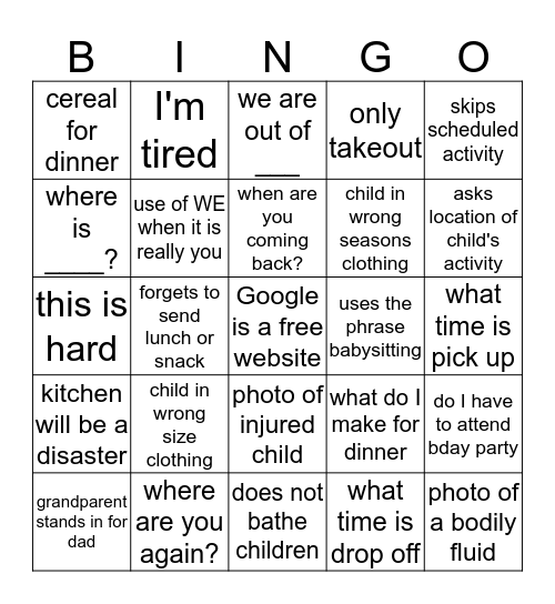 Emotional Labor Bingo Card