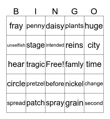 3rd Grade Bingo Card