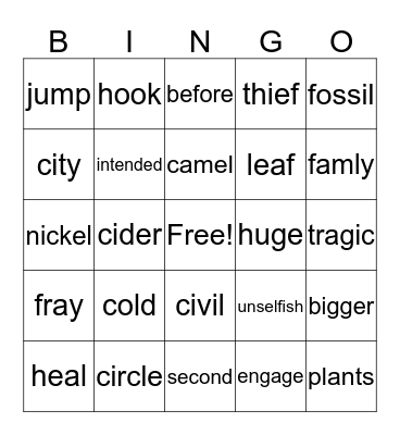 3rd Grade Bingo Card