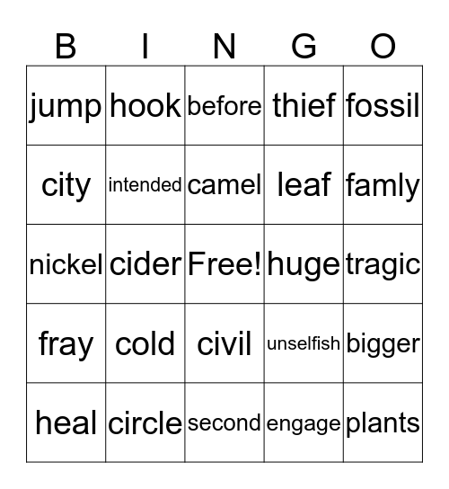 3rd Grade Bingo Card