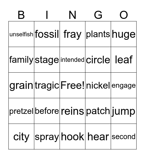 3rd Grade Bingo Card