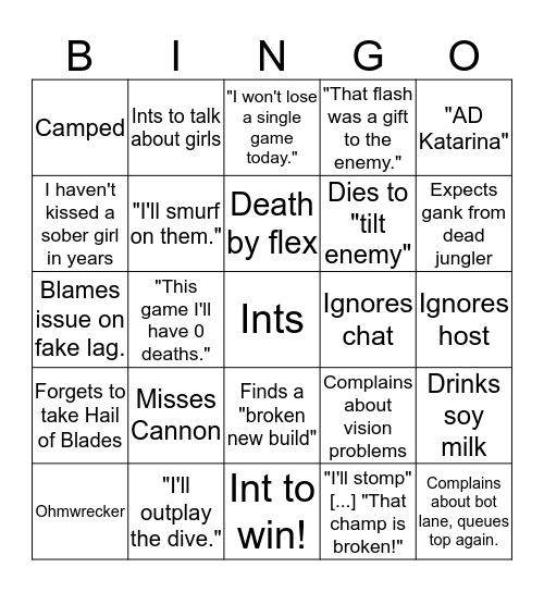 QuinnDad bingo Card