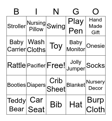Baby Shower Bingo Card