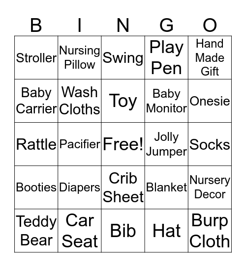 Baby Shower Bingo Card