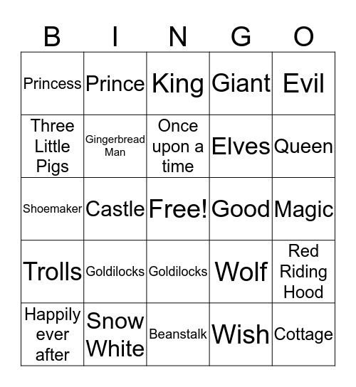 Traditional Tales Bingo Card