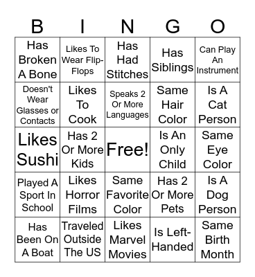 Infosystems Family Night Bingo Card