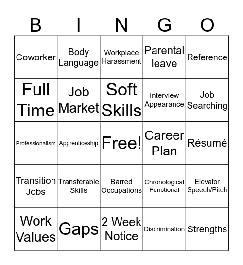 Employment Bingo Card