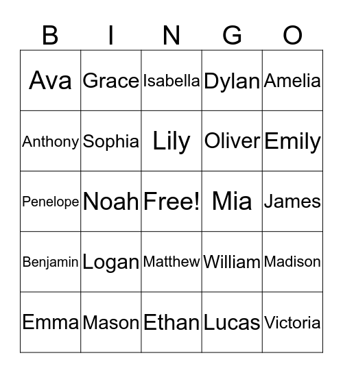 Customer Name Bingo Card