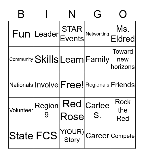 FCCLA Bingo Card