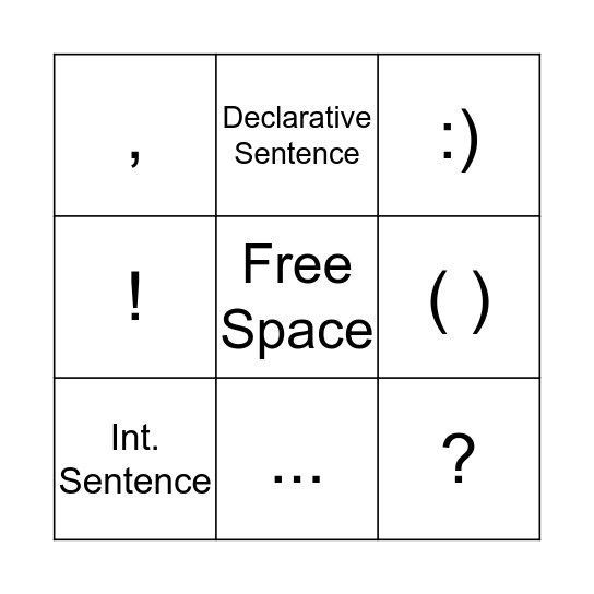 End Punctuation Bingo Card