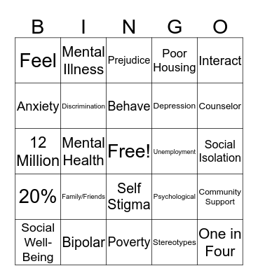 Mental Health Awareness Bingo Card