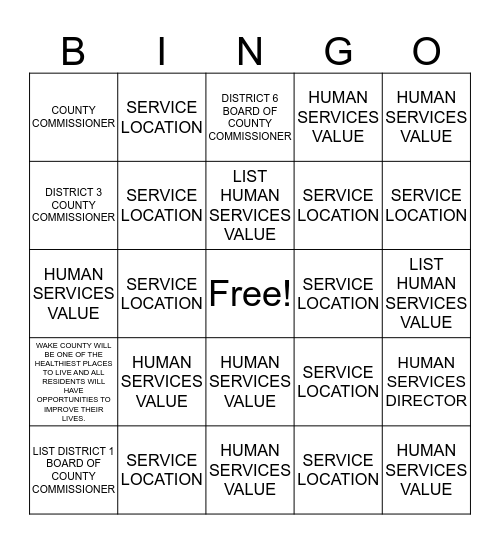 WAKE COUNTY HUMAN SERVICES Bingo Card