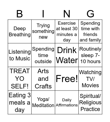 Self Care BING! Bingo Card