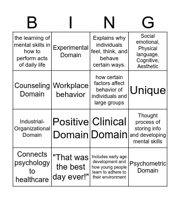 Psychology BEANGO Bingo Card