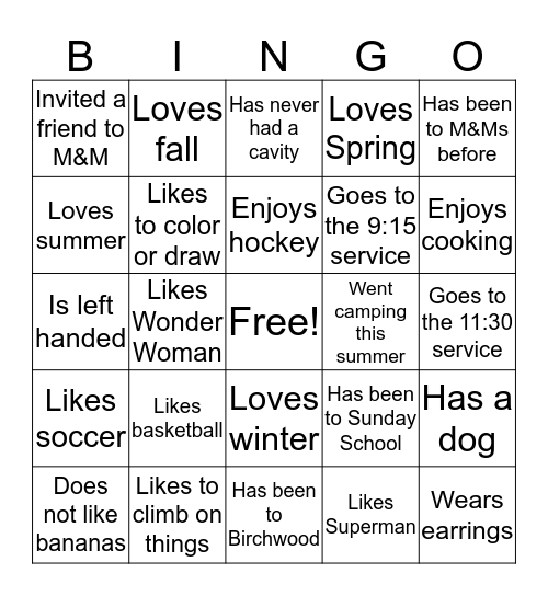 M&M Bingo Card