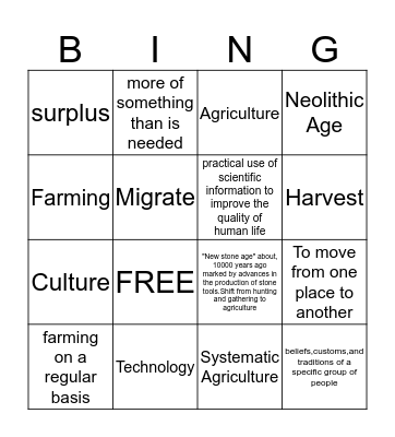 NEOLITHIC AGE Bingo Card