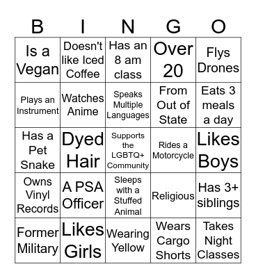 Pride Student Association's GBM Bingo Card