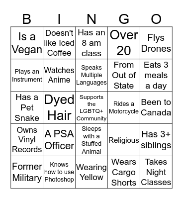 Pride Student Association's GBM Bingo Card