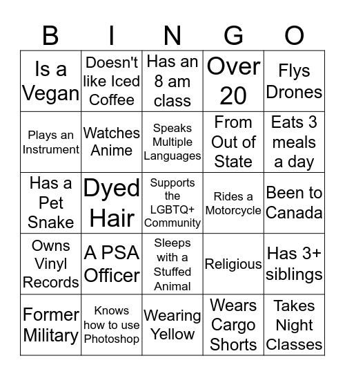 Pride Student Association's GBM Bingo Card