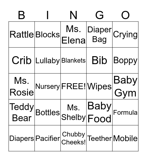 Baby Bingo!! Bingo Card