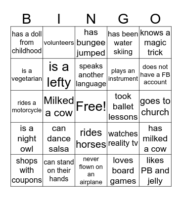 People bingo Card