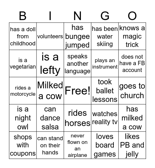 People bingo Card