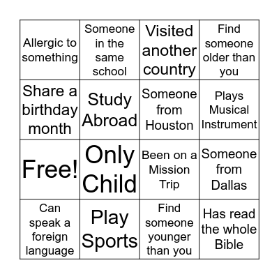 IMPACT Icebreaker Bingo! Bingo Card