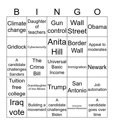 Democratic Debate Bingo-September 12,2019 Bingo Card