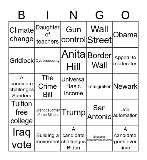Democratic Debate Bingo-September 12,2019 Bingo Card