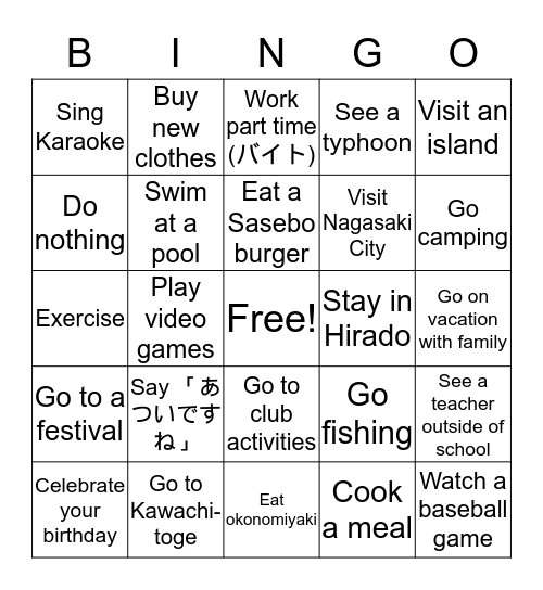 Did you......this summer? Bingo Card