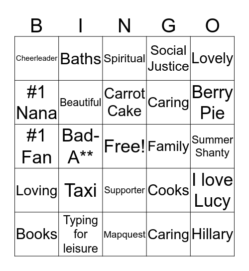 All about Dee Bingo Card