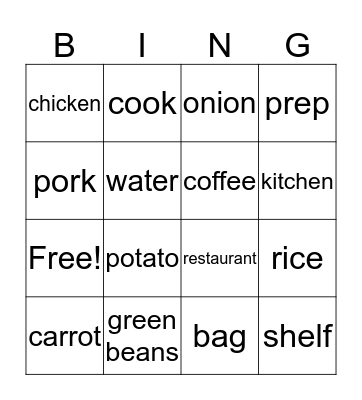 FOOD BINGO Card