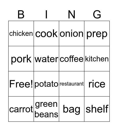 FOOD BINGO Card