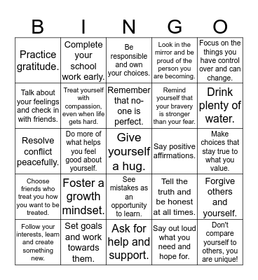 SELF-ESTEEM BINGO Card