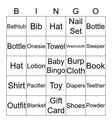 Baby Shower Bingo Card
