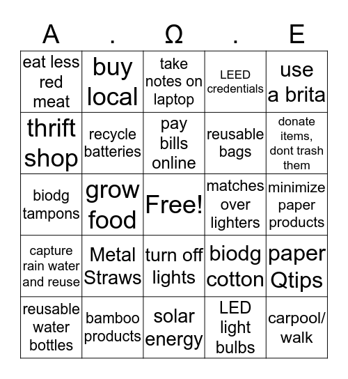 Earth Bingo Card