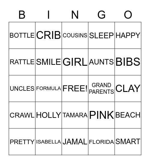 TWINKLE TWINKLE Bingo Card