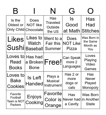 Get to Know You Bingo Card