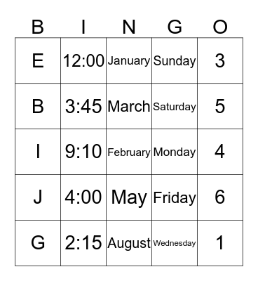 Week 1 BINGO REVIEW Bingo Card