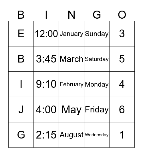 Week 1 BINGO REVIEW Bingo Card