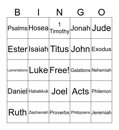 Bible Bingo Card