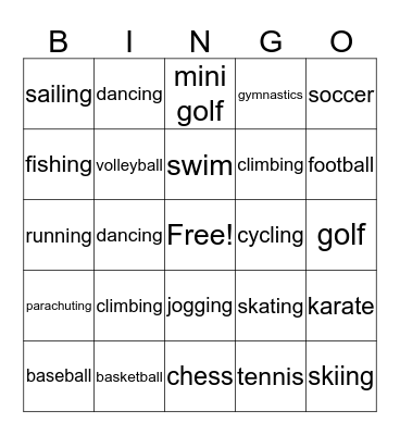 sports Bingo Card