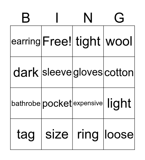 "La Ropa" Bingo Card