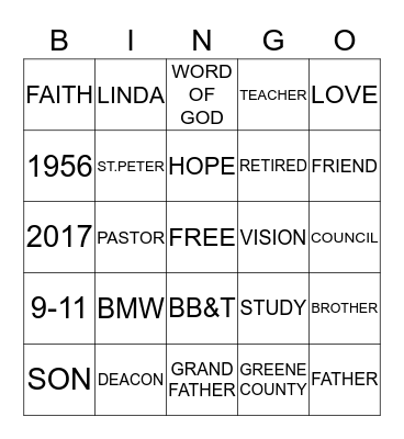Pastor William Thompson Bingo Card
