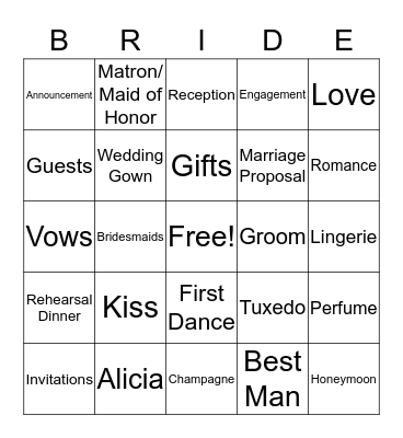 Alicia's Shower Bingo Card